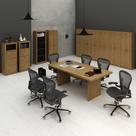 Conjunto de Escritório com Mesa de Reunião, 2 Gaveteiros 3 Gavetas, Estante e 7 Armários 2 Portas MDP Amêndoa Tecnomob