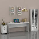 Conjunto de Escritório com Mesa, Gaveteiro 3 Gavetas e Armário 2 Portas de Vidro e 5 Prateleiras MDP Branco Tecnomobili