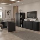 Conjunto De Escritório Office 3 Peças Mesa Balcão Armário Tu - Preto Preto