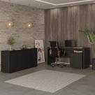 Conjunto De Escritório Office 3 Peças Mesa Gaveteiro Balcão - Preto Preto