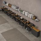 Conjunto De Escritório Tech 6 Livreiro 1 Buffet E 7 Mesas 90 - Preto E Cedro Preto E Cedro