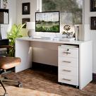 Conjunto de Escrivaninha Mesa de Escritório Gávea com Gaveteiro 4 Gavetas com Chave 127cm Mesa para Computador Home Office Estudo Organizador