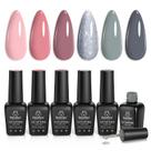 Conjunto de esmaltes Beetles Gel 6 cores rosa nude cinza glitter