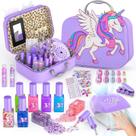 Conjunto de esmaltes Glisiol Kids para meninas com secadora e estojo roxo