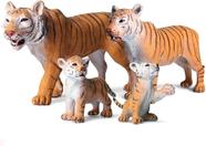 Conjunto de estatueta realista de tigre de plástico da família de tigres Conjunto de estatuetas de animais selvagens para coleção de ciência, suporte educacional, decoração de mesa, pacote com 4