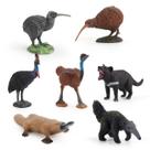 Conjunto de estatuetas de animais selvagens, 7 unidades tamanduá, casuar e ornitorrinco