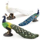 Conjunto de estatuetas de pavão realistas de PVC pintado à mão, 3 peças