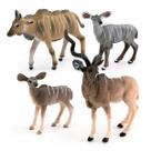 Conjunto de estatuetas Kudu Antelope, 4 peças, PVC, animal selvagem realista