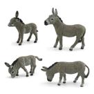 Conjunto de estatuetas Realistic Donkey, 4 peças, PVC, Farm Animal Kids