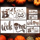 Conjunto de estênceis de capacho de Halloween zosylley, 3 tamanhos PET