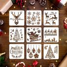 Conjunto De Estênceis De Natal 9PCS 13x13cm, Moldes Reutilizáveis Para Pintura DIY, Criação De Conjunto De Estênceis De Natal 9PCS 13x13cm, Moldes Reutilizáveis Para Pintura DIY, Criação De