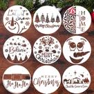 Conjunto de estênceis de Natal Zosylley, reutilizáveis, redondos de 30 cm, 9 peças