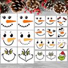 Conjunto de estênceis SUNVERSE 18 peças de boneco de neve com rostos de Natal, 20x20cm