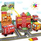 Conjunto de estradas de azulejos magnéticos Drofex com caminhão de bombeiros e guindaste Kids 3-12