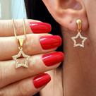 Conjunto De Estrela Com Zirconia Folheado A Ouro