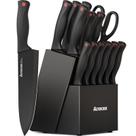 Conjunto de facas Astercook de 15 peças com bloco afiador de aço inoxidável