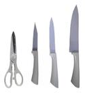 Conjunto De Facas Inox Tesoura Afiador 5 Peças Cozinha Utensílios Domésticos
