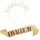 Conjunto de faixa e coroa de aniversário, finalmente 21 para mulheres, da Sopopal Conjunto de faixa e coroa de aniversário, finalmente 21 para mulheres, da Sopopal