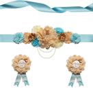 Conjunto de faixas de maternidade Afkengung Teddy Bear Papai e mamãe para serem faixas Corpete Pin Flowers Baby Shower Souvenir Sash Supplies Gender Revelation Decorações de revelação de gênero Adereços fotográficos de gravidezCor azul-celeste