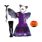 Conjunto De Fantasia De Halloween Para Meninas, Fantasia De Morcego Roxo, Vestido, Asas, Faixa De