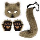 Conjunto de fantasia de raposa com máscara de pelúcia, luvas e cauda para Halloween e cosplay Conjunto de fantasia de raposa com máscara de pelúcia, luvas e cauda para Halloween e cosplay