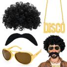 Conjunto de Fantasia Disco Anos 70 com Peruca Afro, Óculos de Sol, Bigode e Mais Conjunto de Fantasia Disco Anos 70 com Peruca Afro, Óculos de Sol, Bigode e Mais