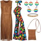 Conjunto de fantasias AOTHSO 70s Women Hippie, 8 peças, colete com franjas