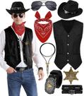 Conjunto de fantasias de cowboy VillBecoser, 8 peças para homens, preto, tamanho GG Conjunto de fantasias de cowboy VillBecoser, 8 peças para homens, preto, tamanho GG