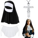 Conjunto de fantasias de freira de Halloween para mulheres com acessórios, 3 peças