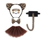 Conjunto de fantasias de gato leopardo com faixa de cabeça, cauda e saia