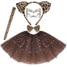 Conjunto de fantasias Dxhycc Leopard Cat Ears Headband Tail Bowtie Tutu