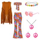 Conjunto de fantasias hippie para crianças Kooirsp, 8 peças, estilo dos anos 60 e 70 Conjunto de fantasias hippie para crianças Kooirsp, 8 peças, estilo dos anos 60 e 70