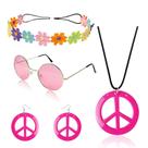 Conjunto de fantasias HyperFun Hippie com colar, brincos e óculos de sol