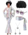 Conjunto de fantasias Jexine, roupa de discoteca de Halloween dos anos 70 para mulheres