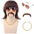 Conjunto de fantasias Morvally, peruca de discoteca dos anos 70 e 80 com corrente para óculos de bigode