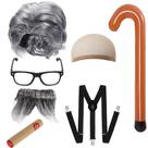 Conjunto de fantasias Old Man com peruca curta cinza e bigode para cosplay