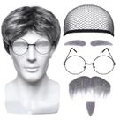 Conjunto de fantasias para idosos Gvhntk de 4 peças, peruca cinza, óculos, barba