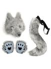 Conjunto de fantasias QinRuan Therian, máscara e cauda com luvas de pata Conjunto de fantasias QinRuan Therian, máscara e cauda com luvas de pata