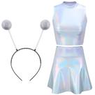 Conjunto de fantasias SATINIOR Metallic Top, saia sem mangas, faixa de cabeça