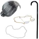Conjunto de fantasias Tigerdoe Old Lady com bengala, peruca, colar e óculos