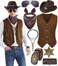 Conjunto de fantasias VillBecoser masculino Western Cowboy com colete e chapéu de vaca