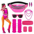 Conjunto de fantasias Vyuwast 80s Fancy Dress para mulheres/meninas (rosa)