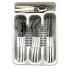 Conjunto de Faqueiro 25 peças Acabamento Branco ABS com Suporte Porta Talheres