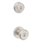 Conjunto de fechadura e fechadura de porta Kwikset Maven Satin Nickel