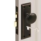 Conjunto de fechaduras MaxxGeek Mortise Keyed Classic Knobs Bronze, pacote com 1 pacote Conjunto de fechaduras MaxxGeek Mortise Keyed Classic Knobs Bronze, pacote com 1 pacote