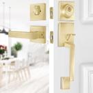 Conjunto de fechaduras para maçaneta frontal BonKuDoo Satin Brass Square Conjunto de fechaduras para maçaneta frontal BonKuDoo Satin Brass Square