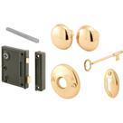 Conjunto de fechaduras Prime-Line E 2437 Vintage em aço fundido banhado a latão