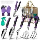 Conjunto de ferramentas de jardim de 30 peças roxo com bolsa, luvas, pás, F