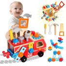 Conjunto de ferramentas GAIETYDIY Toddler 33 peças de madeira com caixa de caminhão de bombeiros