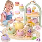 Conjunto de Festa de Chá Lonico em Madeira para Meninas (3 a 6 anos) - com Suporte para Cupcakes
